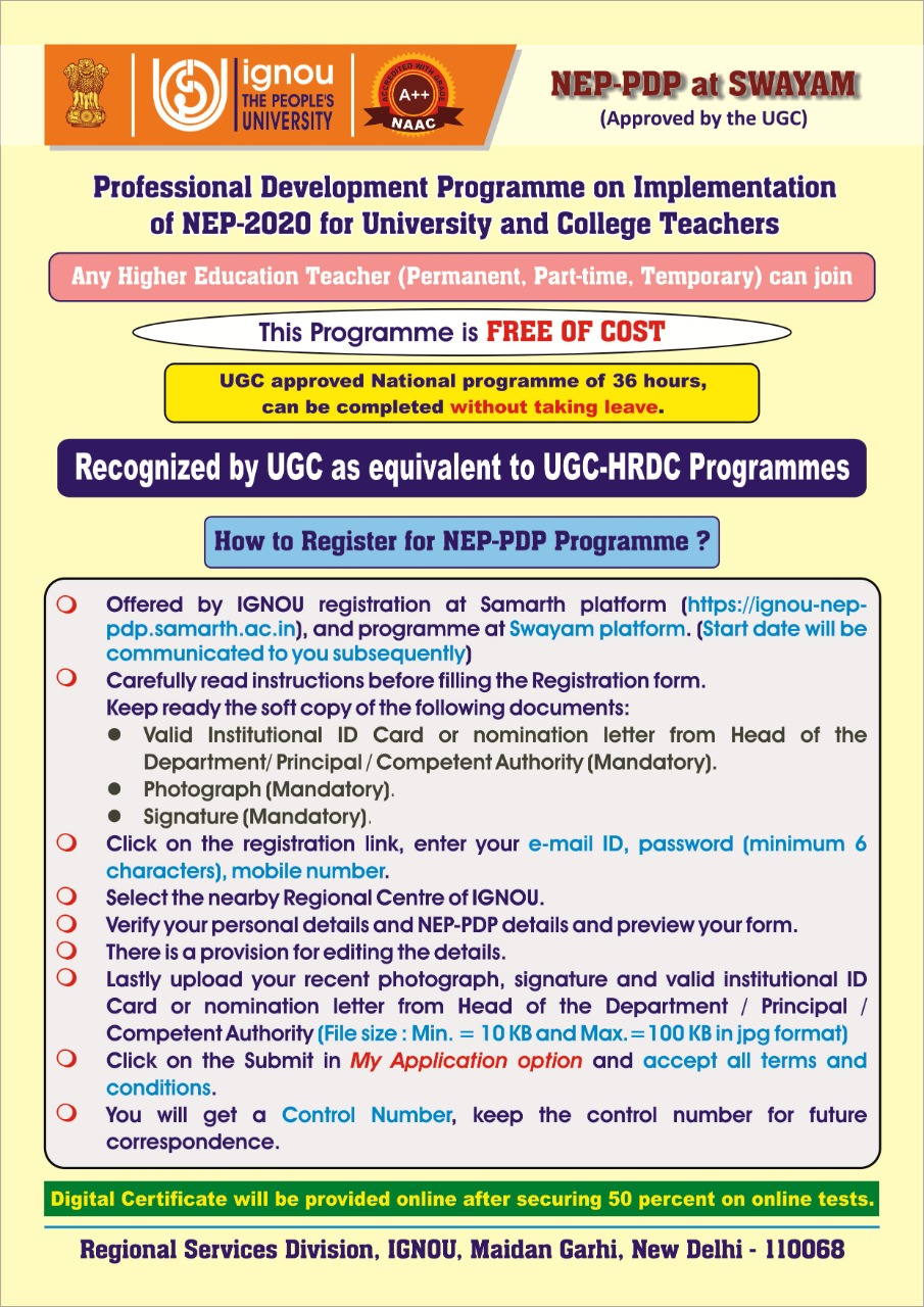IGNOU RC Shimla Announcements Latest Professional Development